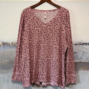 COZY Ditsy Floral Ribbed Pajama Top‎ Women's Size 3X Cottagecore Pink Burgundy